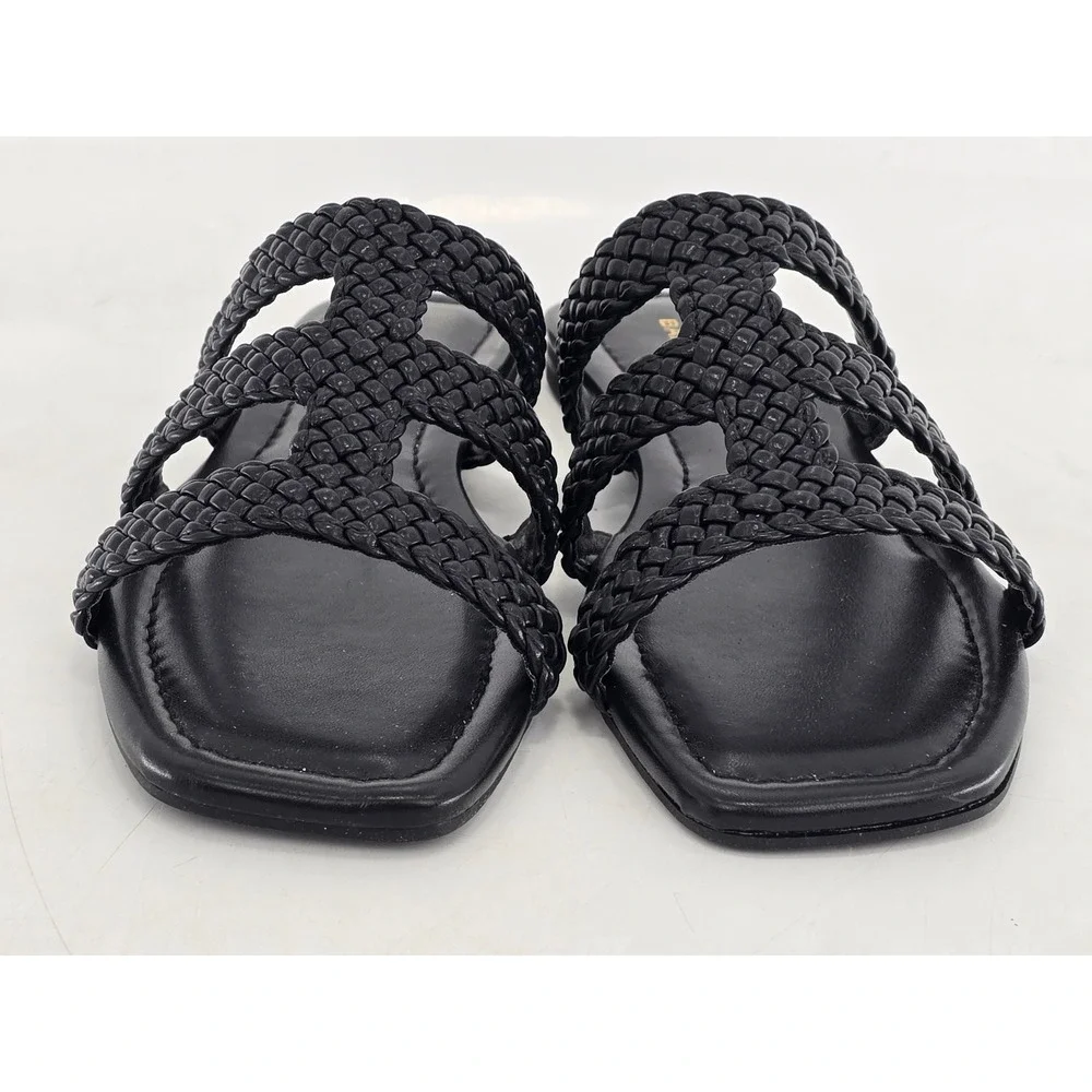 Bandolino Summer 3 Slide Sandals Womens 7M Black Woven Straps - Excellent
